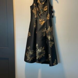 Elegant Black and Gold Floral Midi Dress